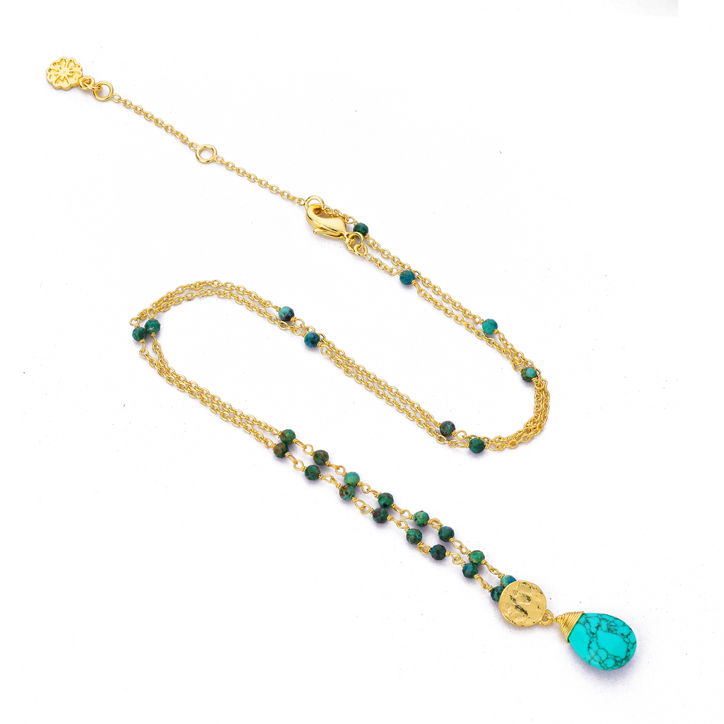 Classic Athena Gemstone Rosary Chain Necklace Turquoise