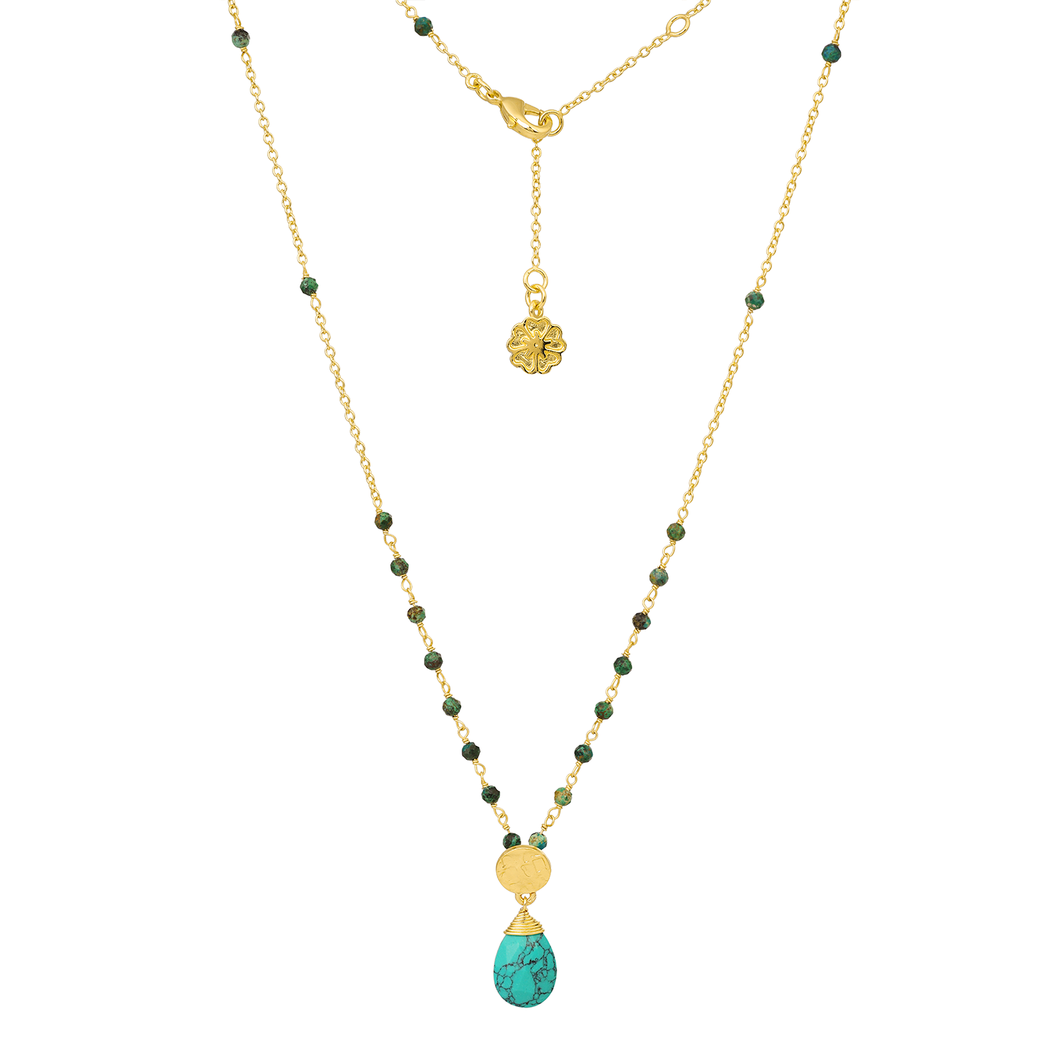 Classic Athena Gemstone Rosary Chain Necklace Turquoise