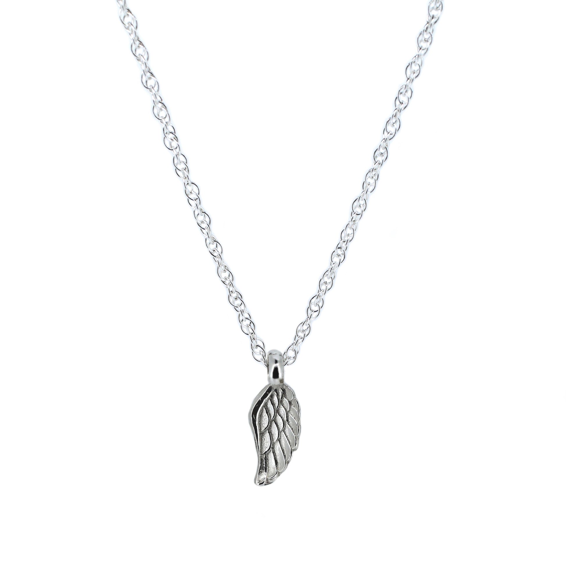 Angel Wing Charm Rope Chain Necklace in Sterling Silver