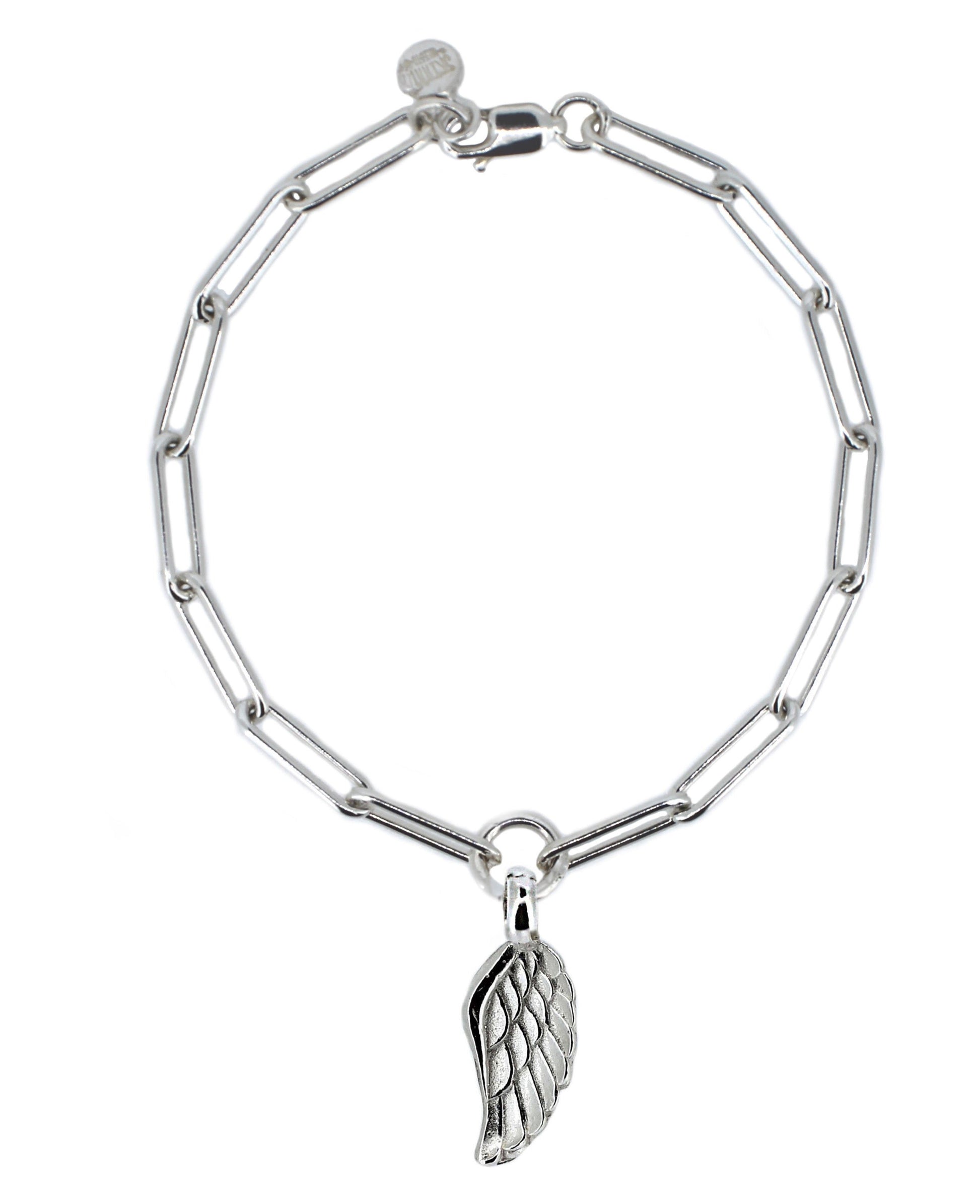 Angel Wing Trace Chain Bracelet in Sterling Silver