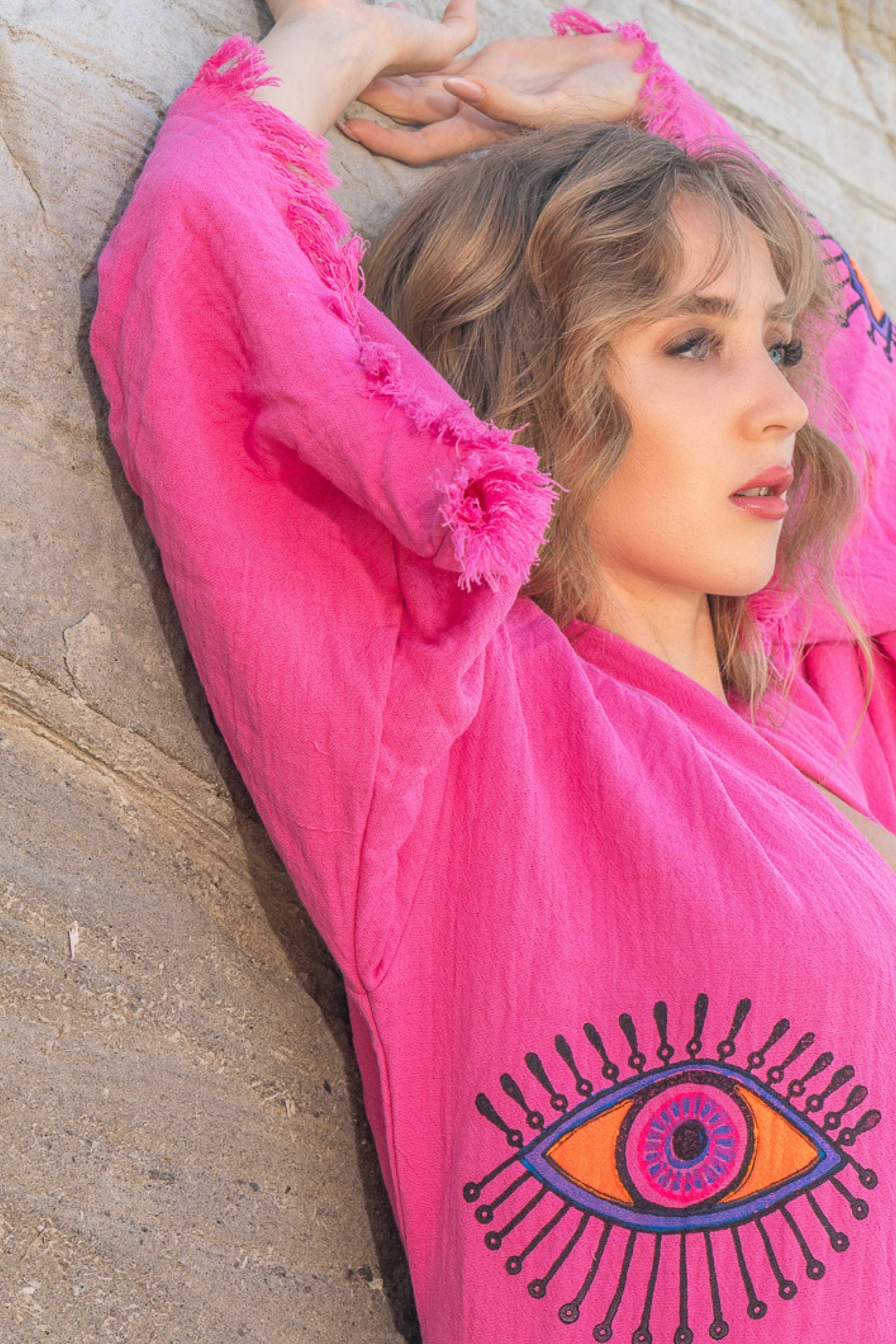 Pink Kimono Robe in Organic Cotton