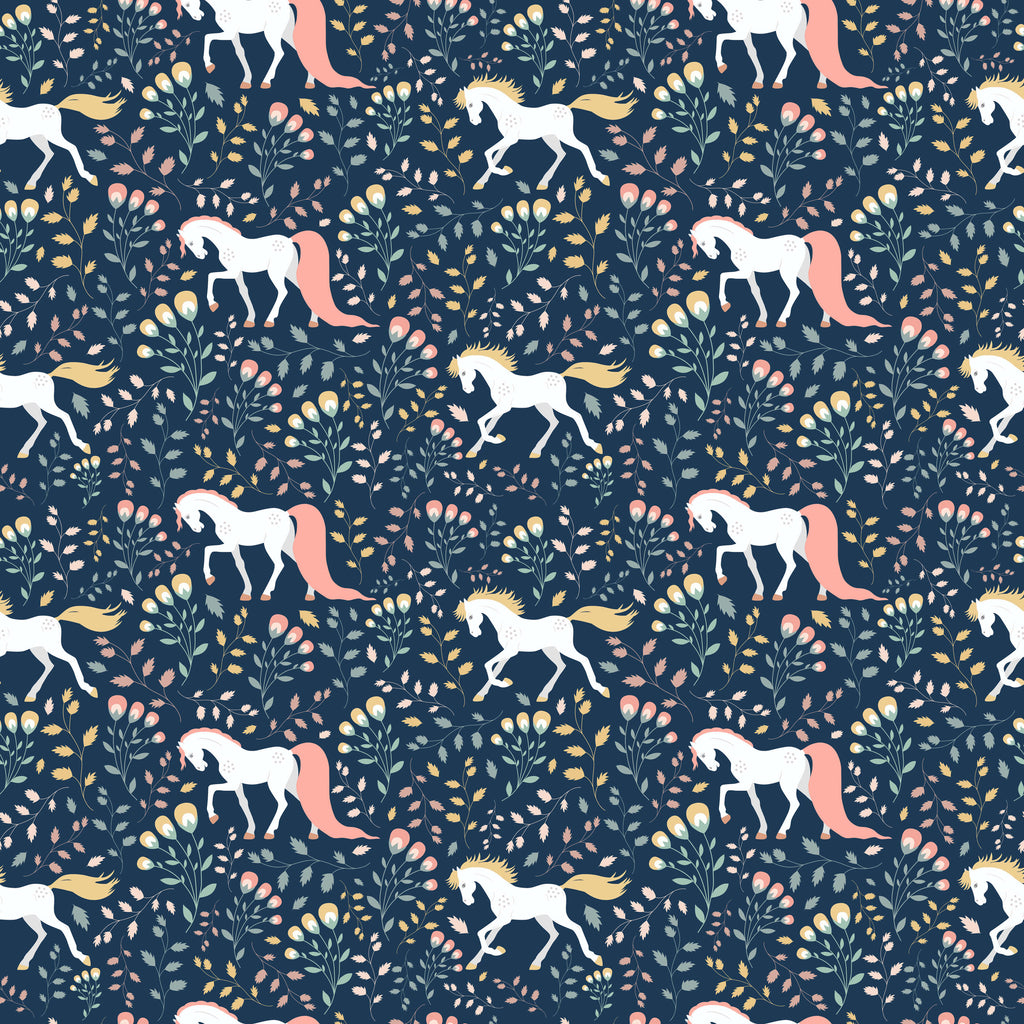 White Horse Wallpaper with Navy Background