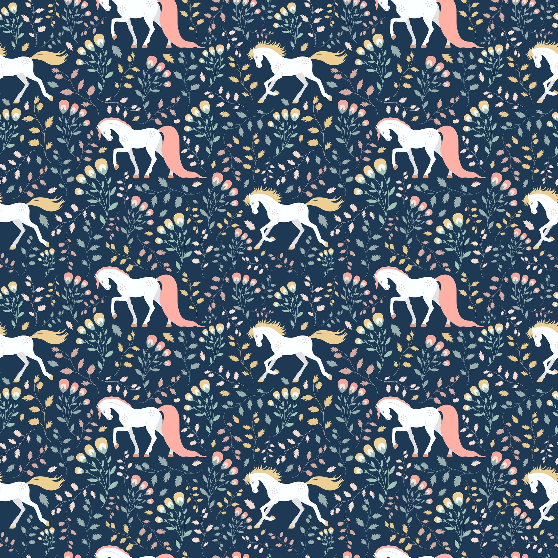 White Horse Wallpaper with Navy Background