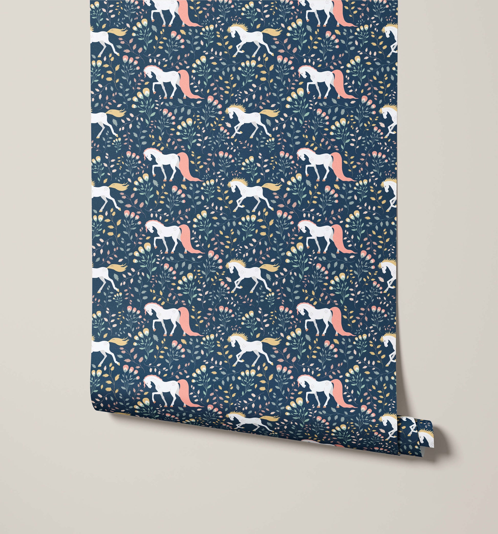 White Horse Wallpaper with Navy Background