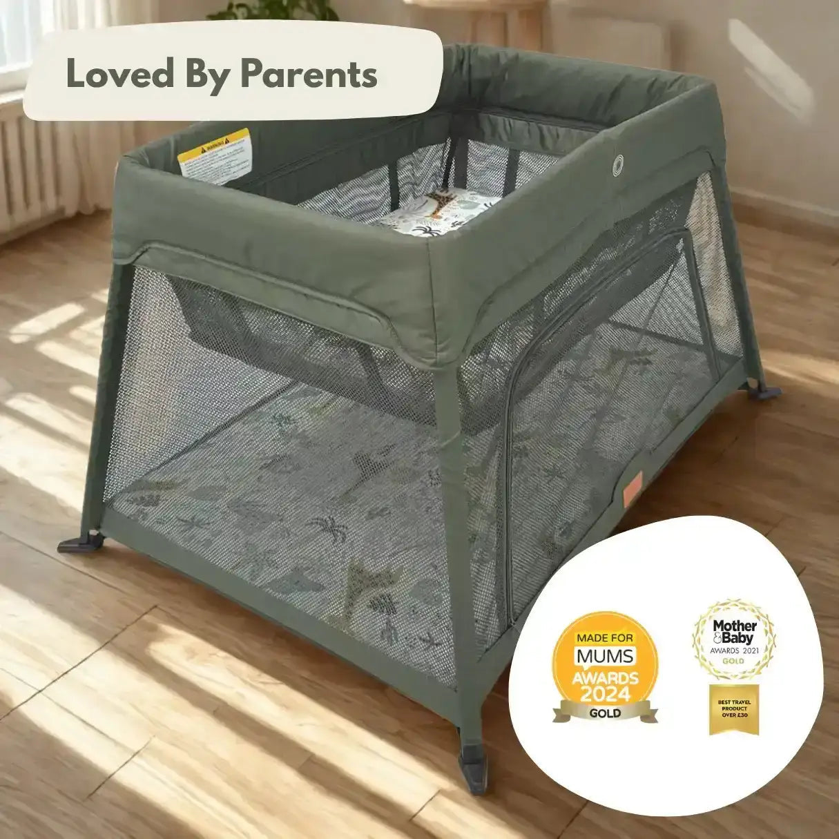 Travel Cot with Newborn Bassinet Insert in Green