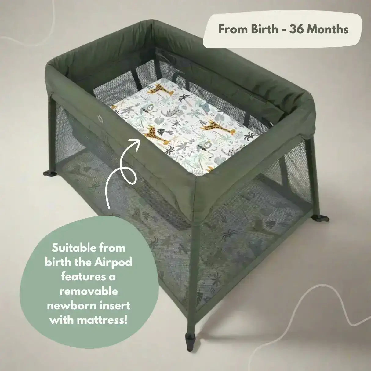 Travel Cot with Newborn Bassinet Insert in Green