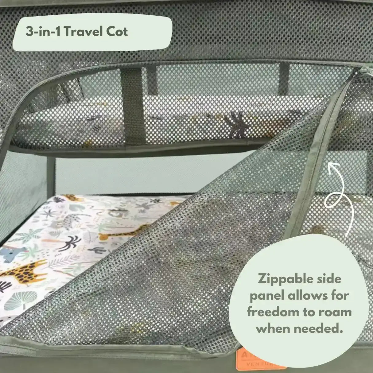 Travel Cot with Newborn Bassinet Insert in Green