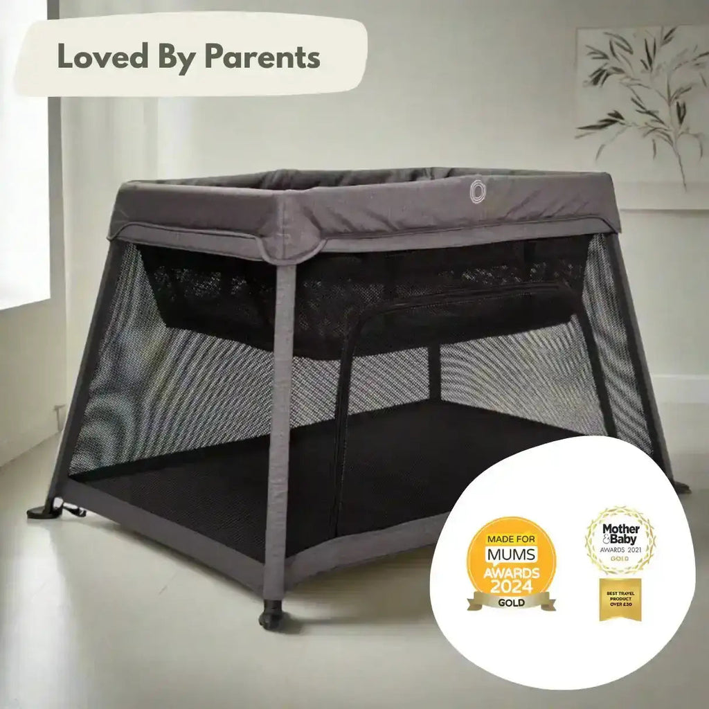 Travel Cot with Newborn Bassinet Insert in Dark Grey