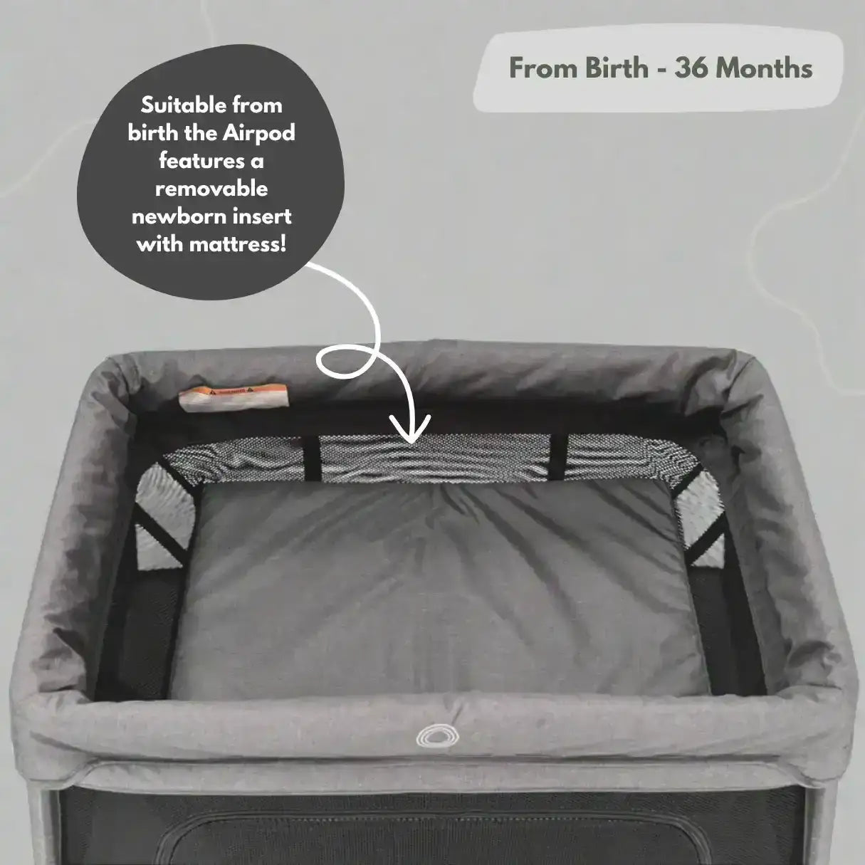 Travel Cot with Newborn Bassinet Insert in Dark Grey