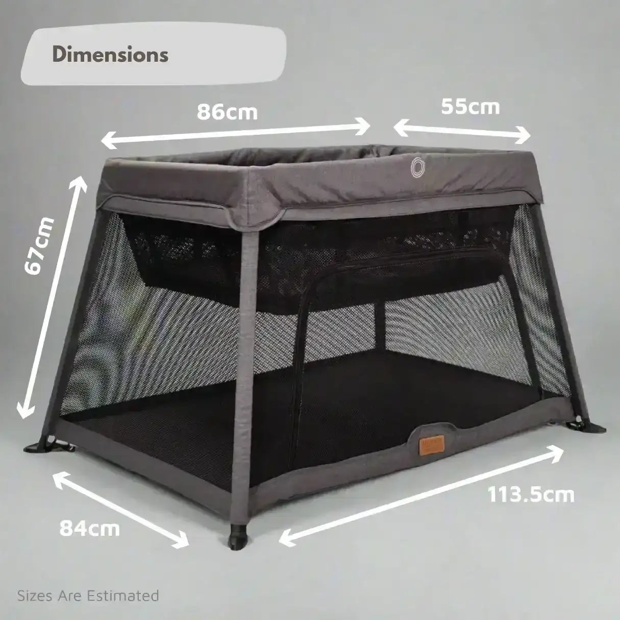 Travel Cot with Newborn Bassinet Insert in Dark Grey