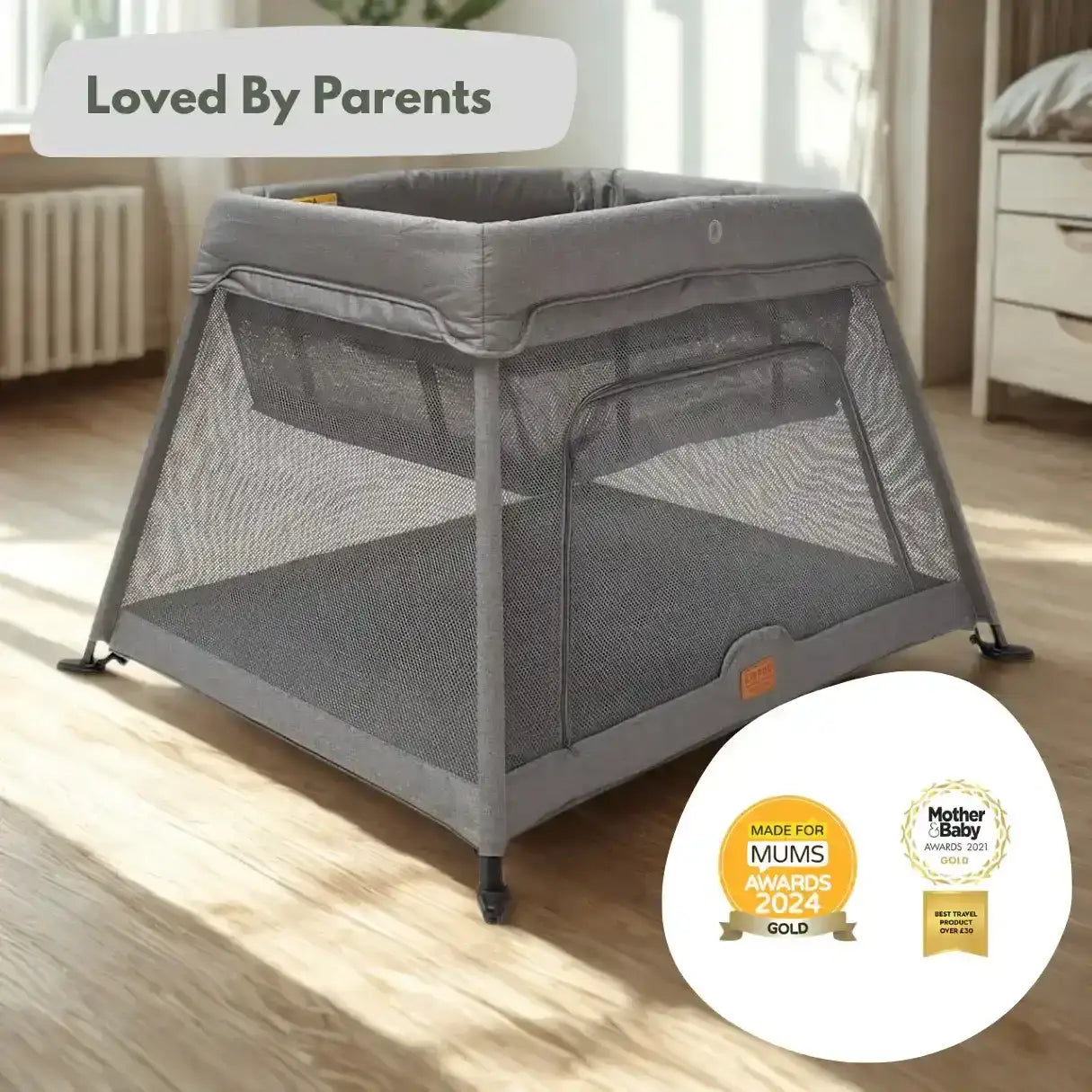 Travel Cot with Newborn Insert in Light Grey