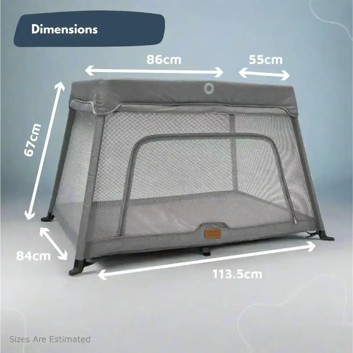 Travel Cot with Newborn Insert in Light Grey