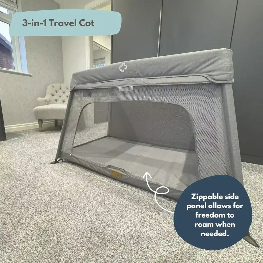 Travel Cot with Newborn Insert in Light Grey