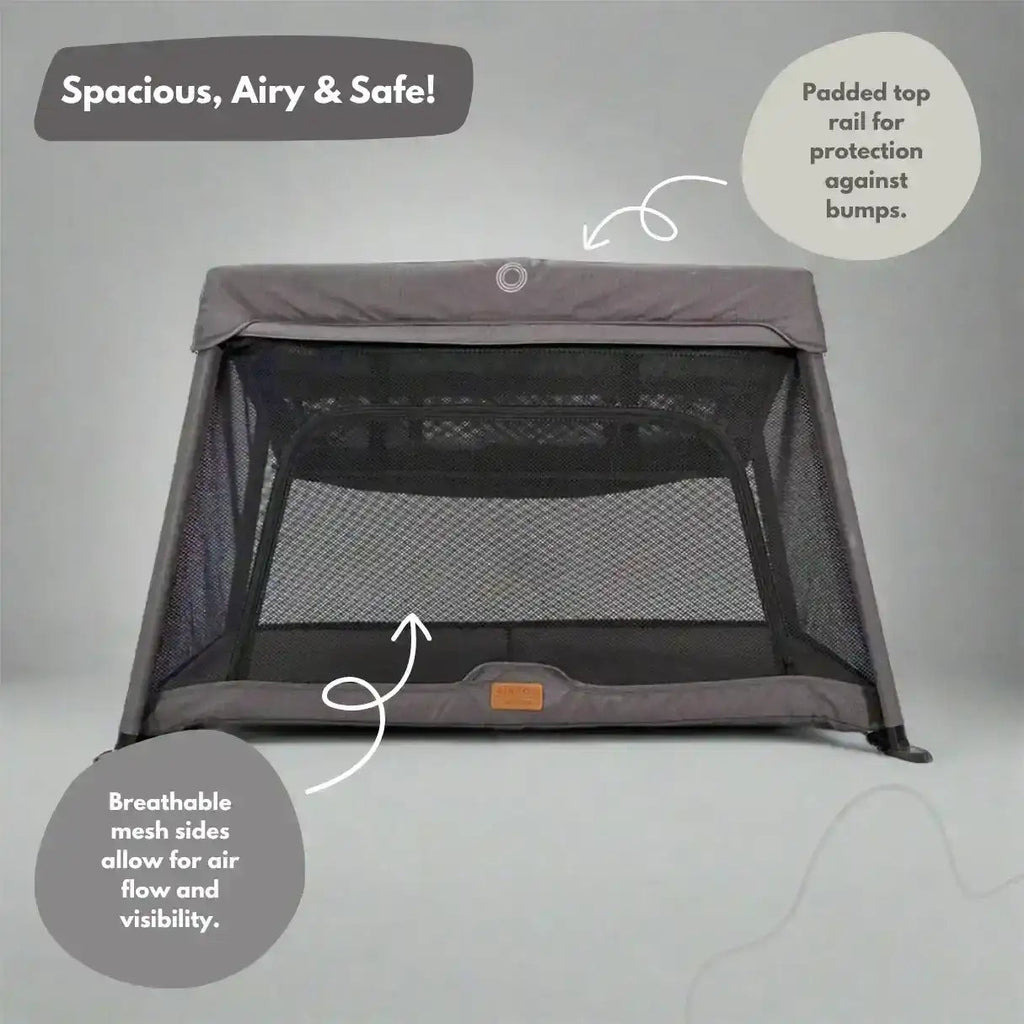 Travel Cot with Newborn Bassinet Insert in Dark Grey