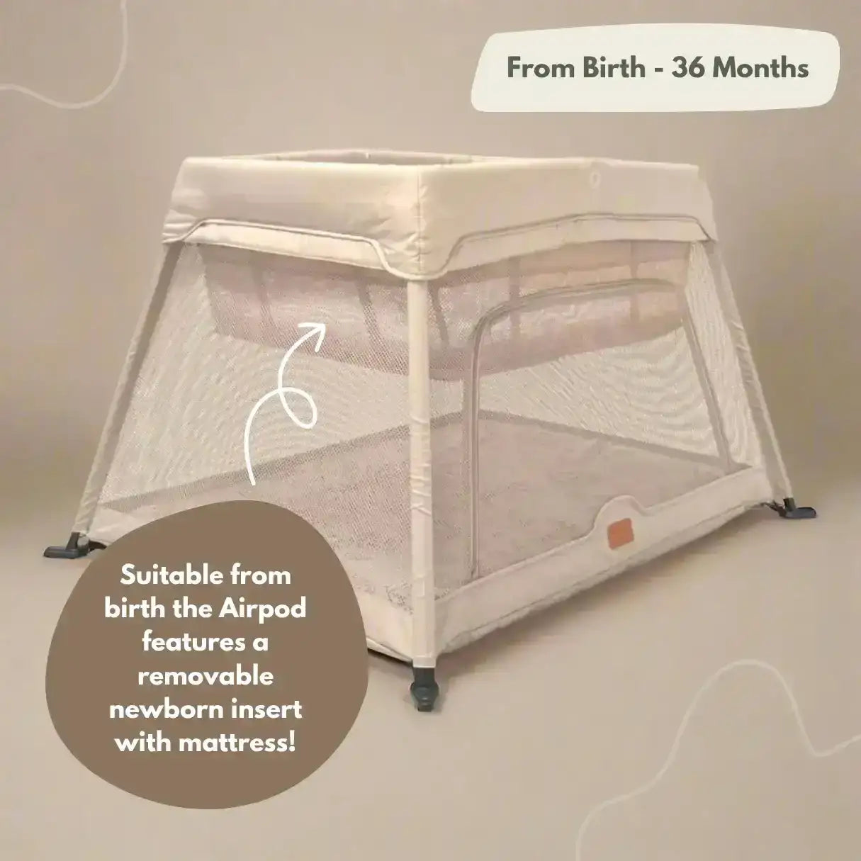 Travel Cot with Newborn Bassinet Insert in Beige