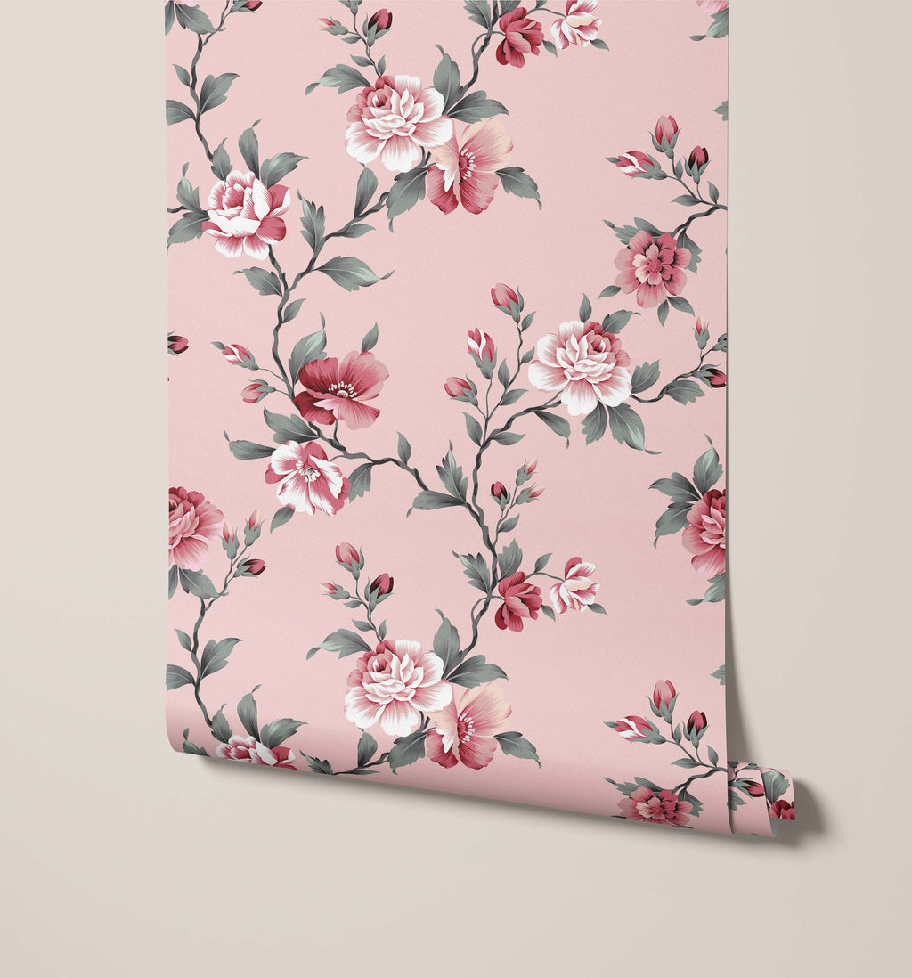 Alison Pink Peony Floral Wallpaper