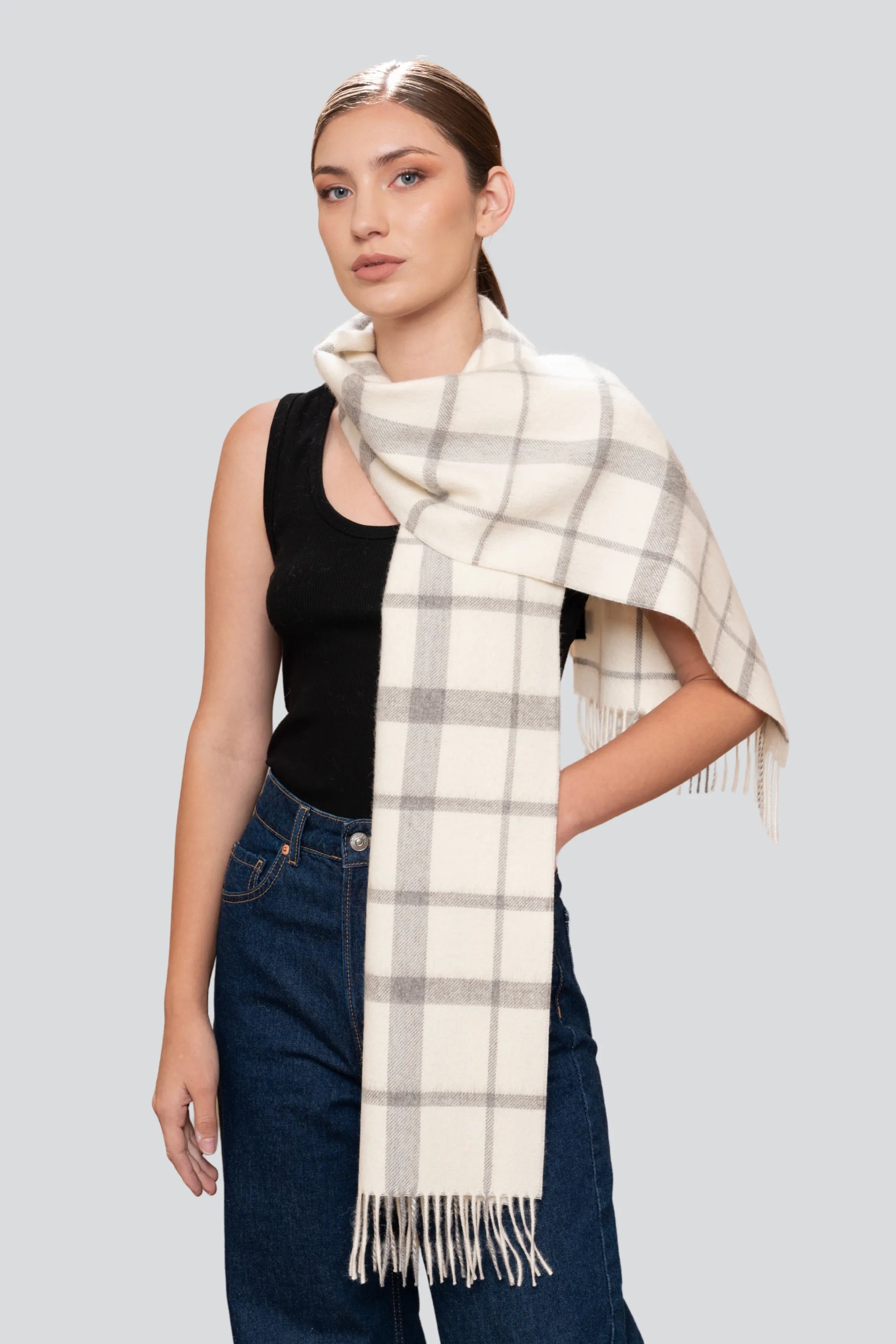Alpaca Plaid Scarf in Natural Undyed Fibres