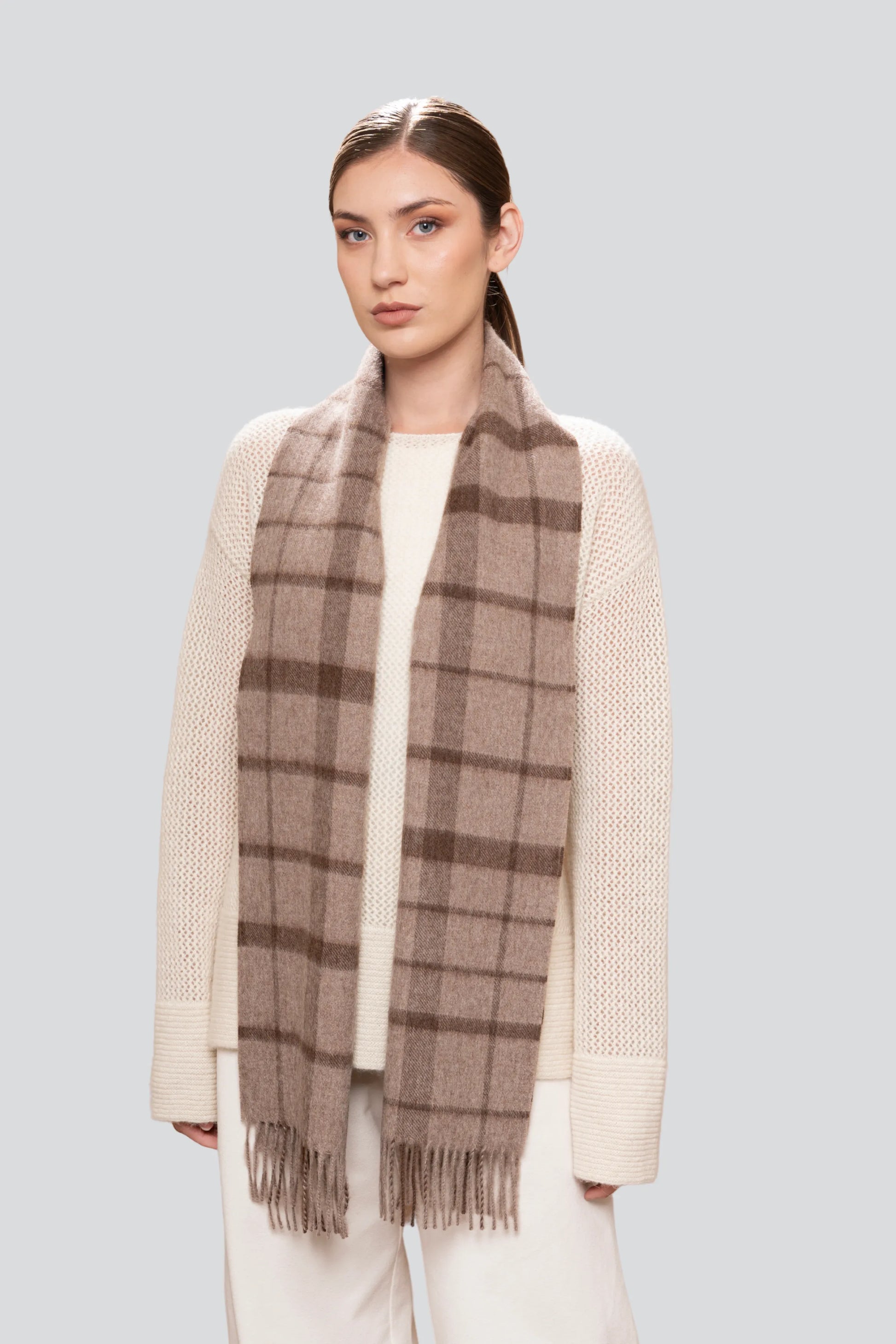 Alpaca Plaid Scarf in Natural Undyed Fibres
