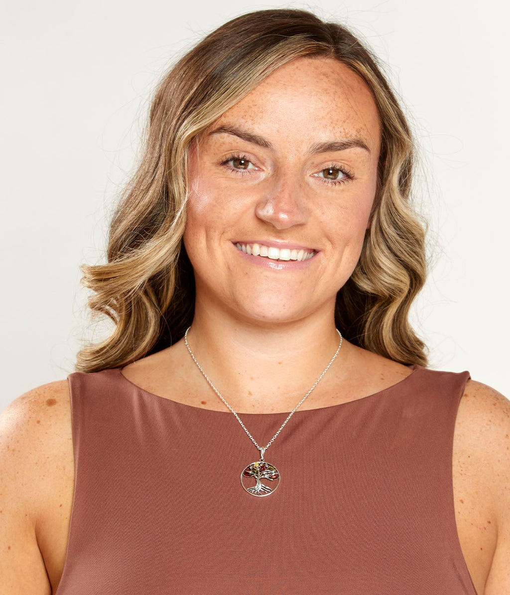 Amber Tree of Life Necklace in Sterling Silver