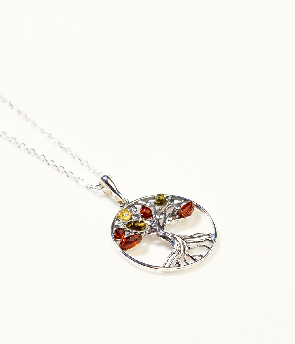 Amber Tree of Life Necklace in Sterling Silver