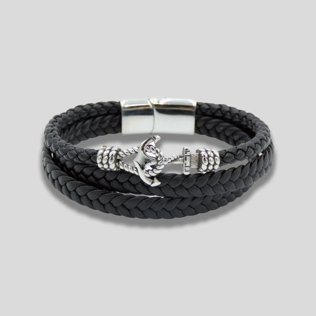 Multi Layer Leather Bracelet with Anchor and Hook Detail
