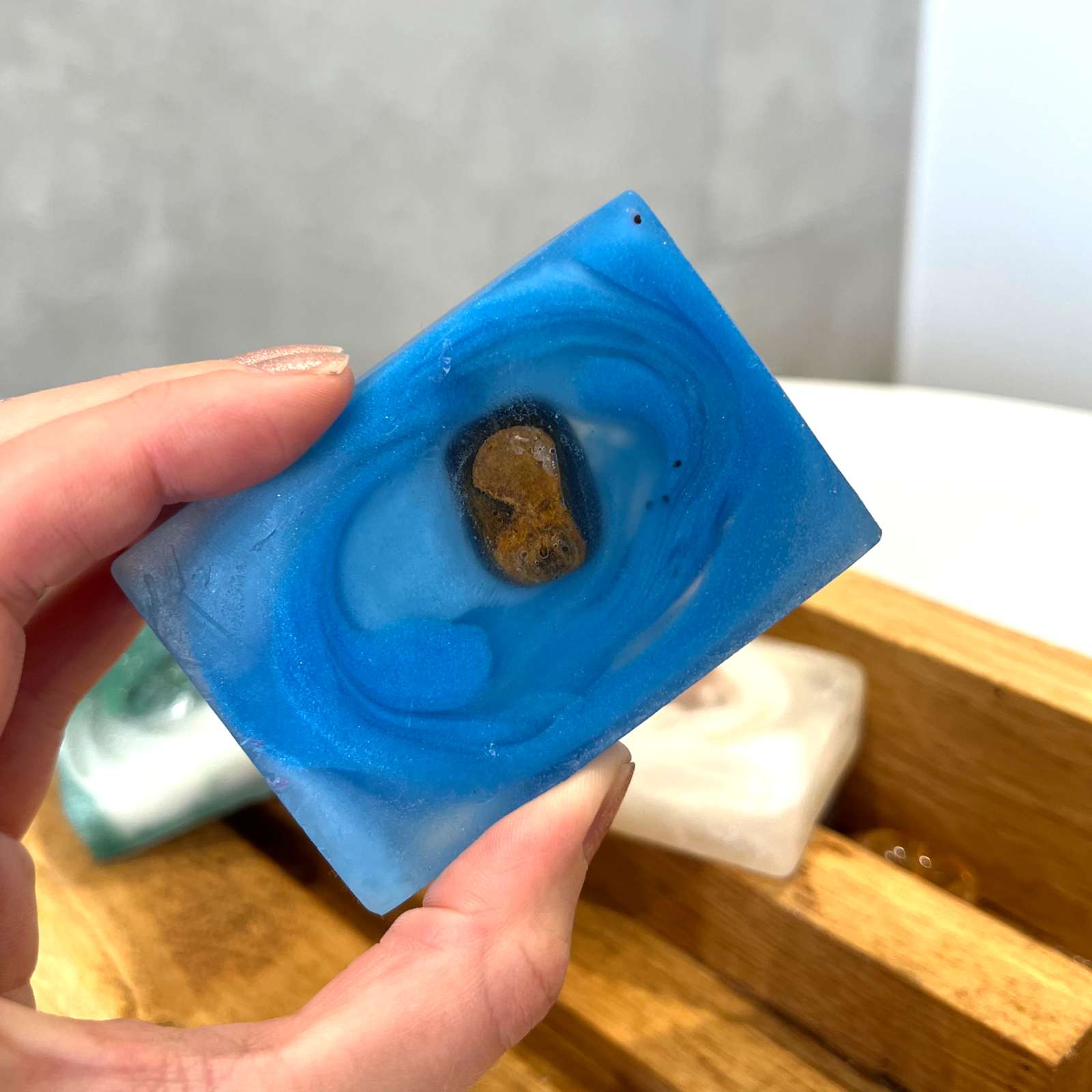 Blue Tigers Eye Crystal Soap Bar for Anxiety Relief