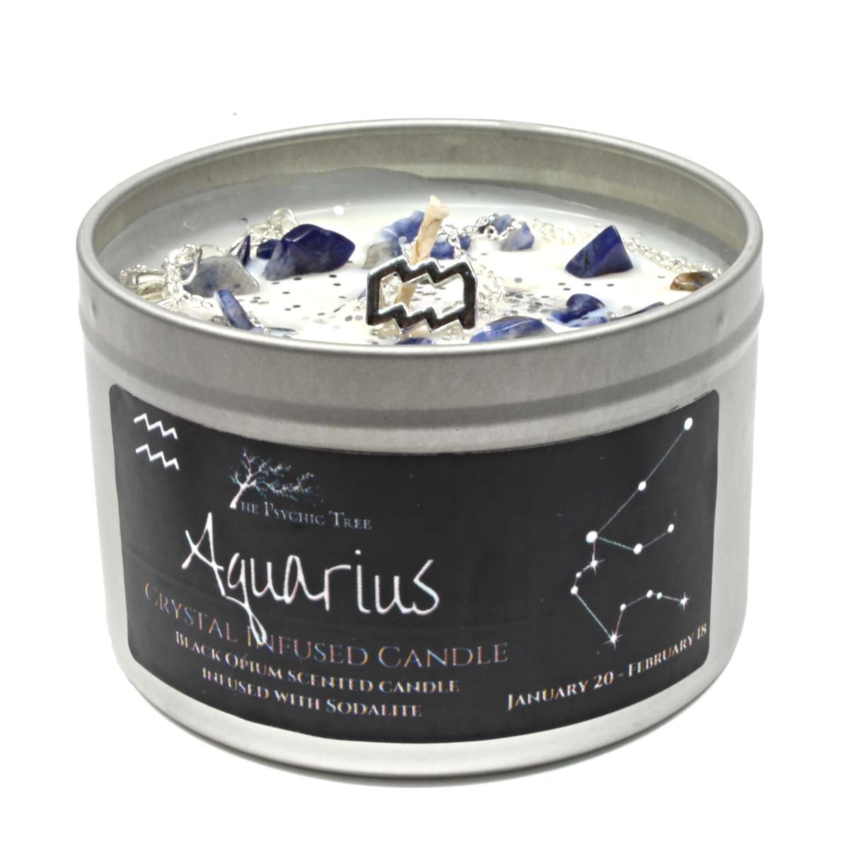 Aquarius Crystal and Jewellery Scented Zodiac Candle