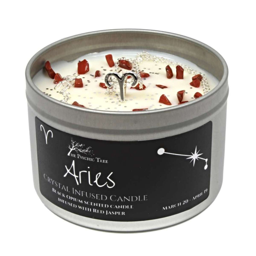 Aries Crystal and Jewellery Scented Zodiac Candle with Red Jasper
