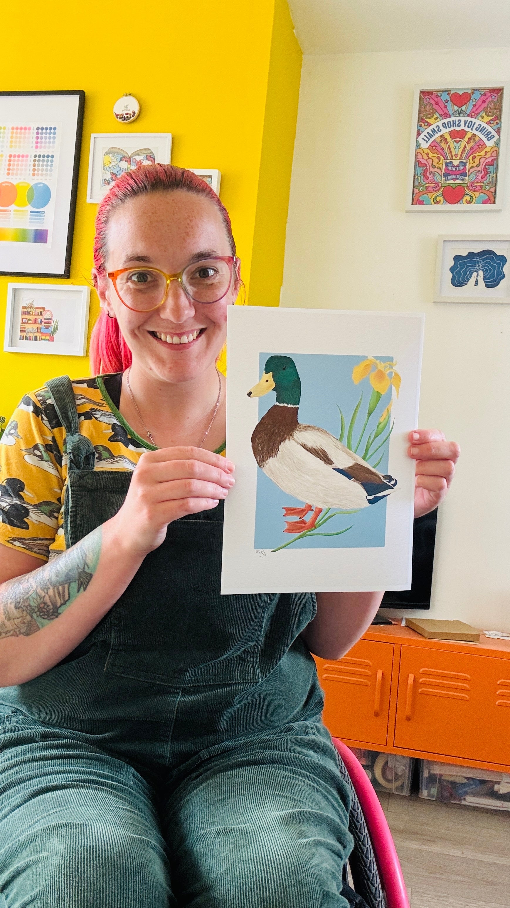 Mallard Duck and Iris British Wildlife Art Print