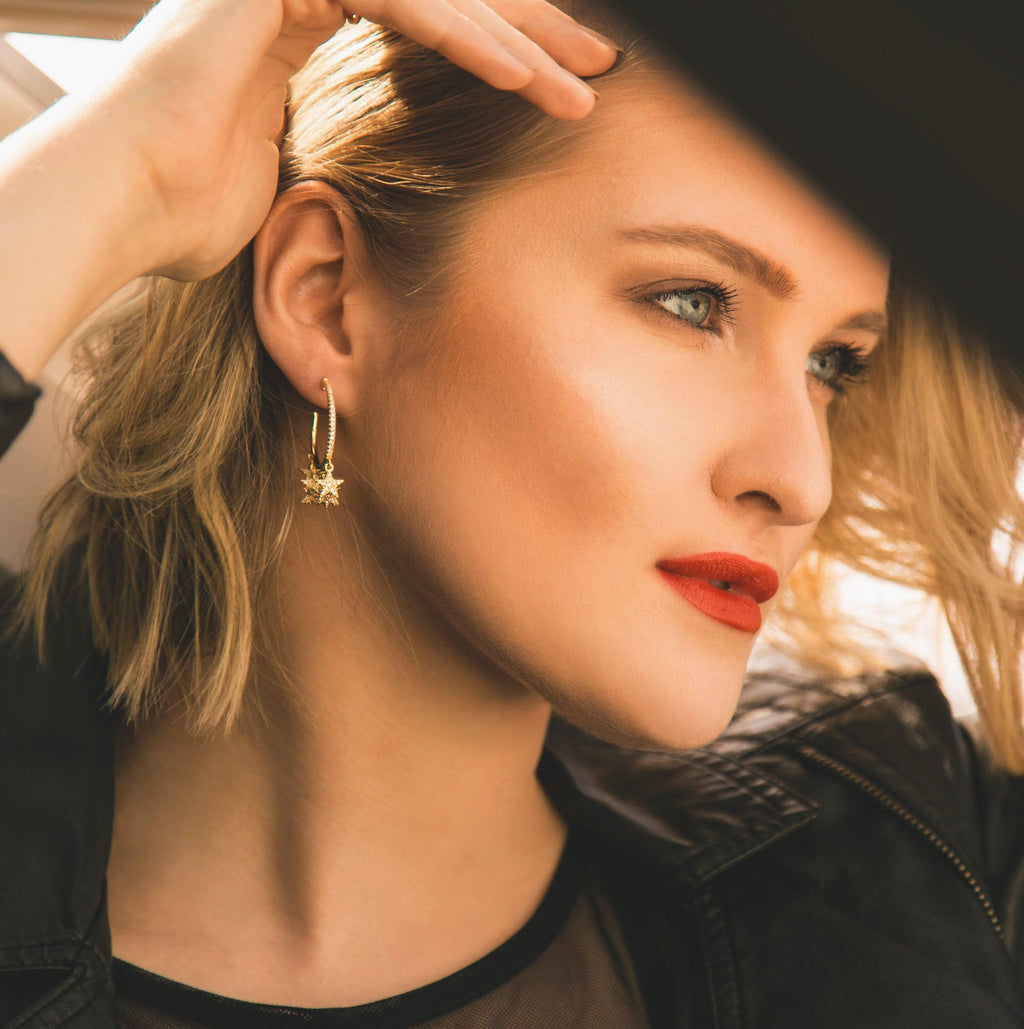 Lyra Star Hoop Earrings in 18K Gold Plated