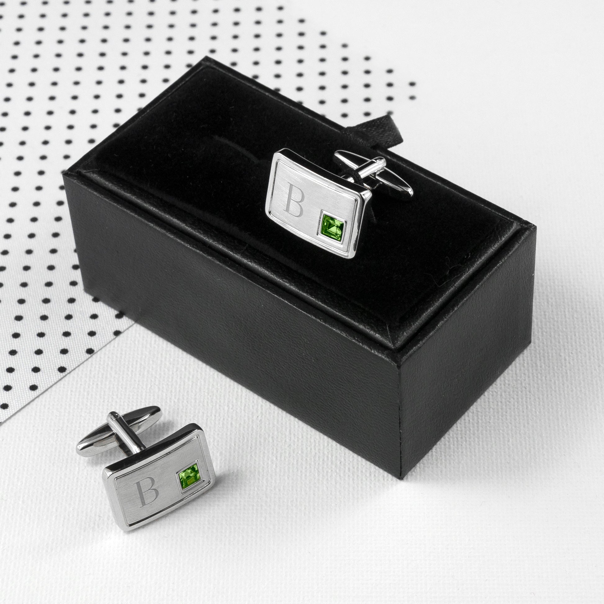 Personalised Rhodium Plated Birthstone Crystal Cufflinks