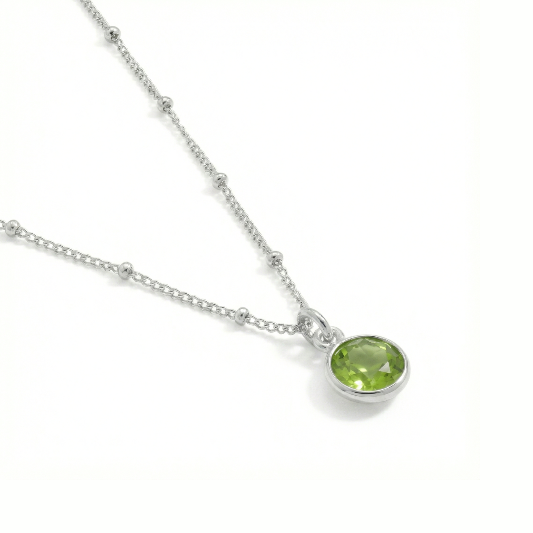 Silver Peridot August Birthstone Necklace