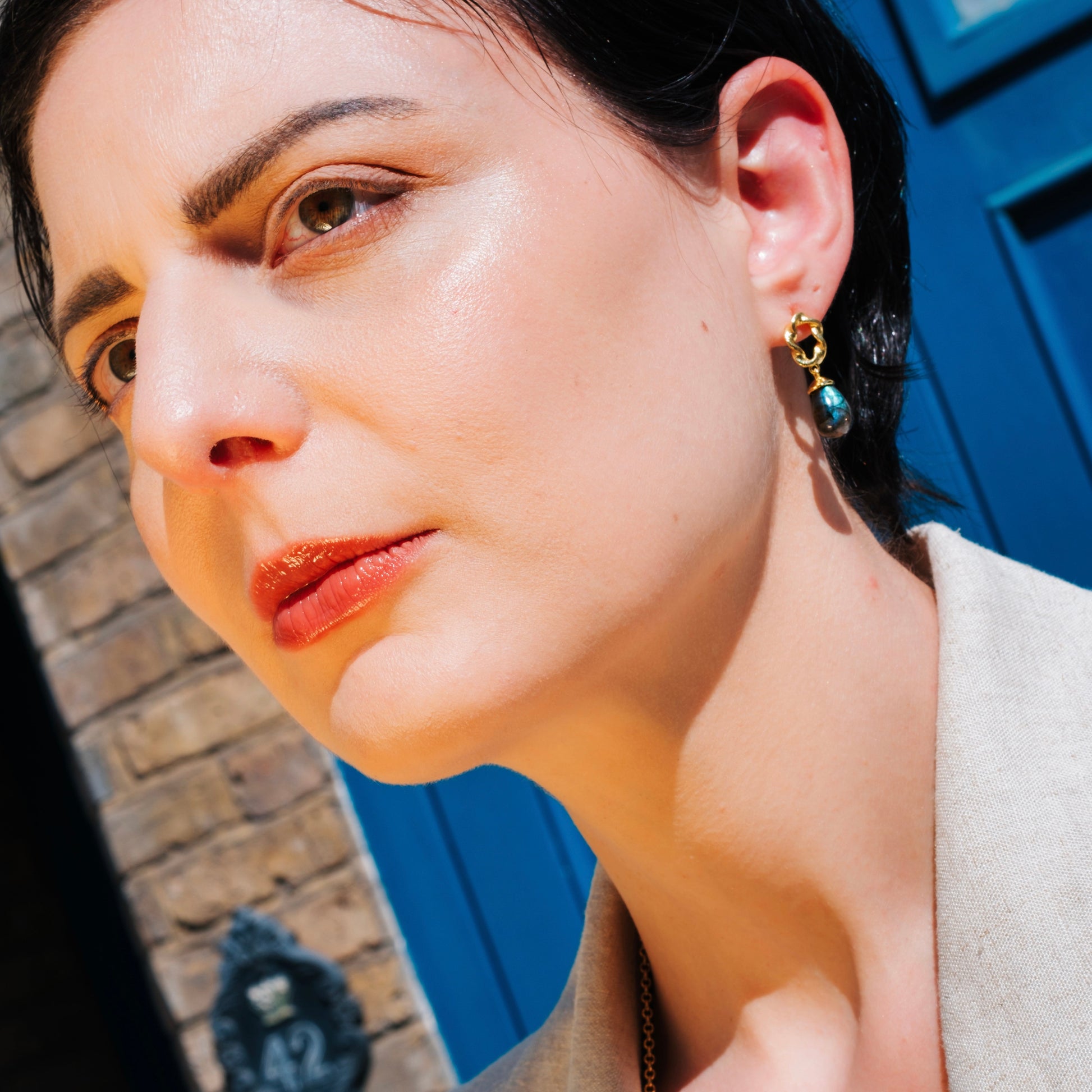 Twisted Loop Earrings in Green Onyx