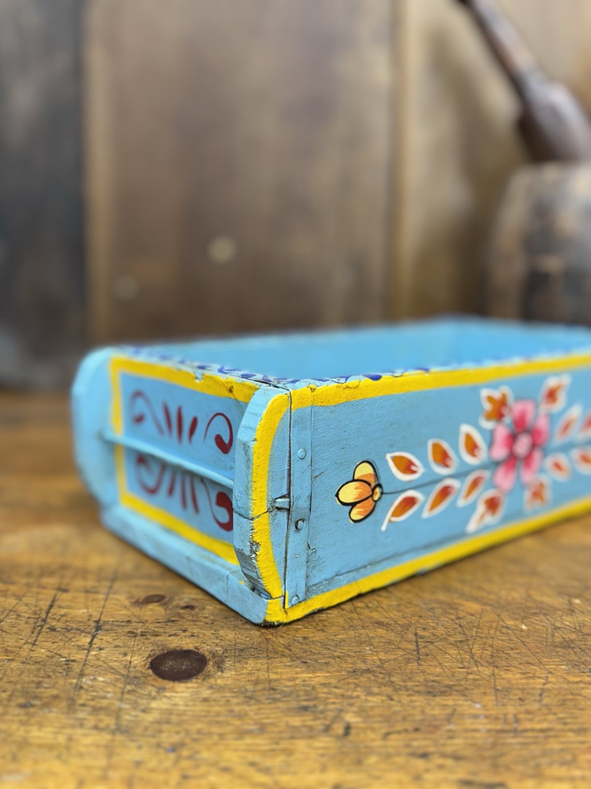Blue Wooden Painted Brick Mould Planter and Storage Box