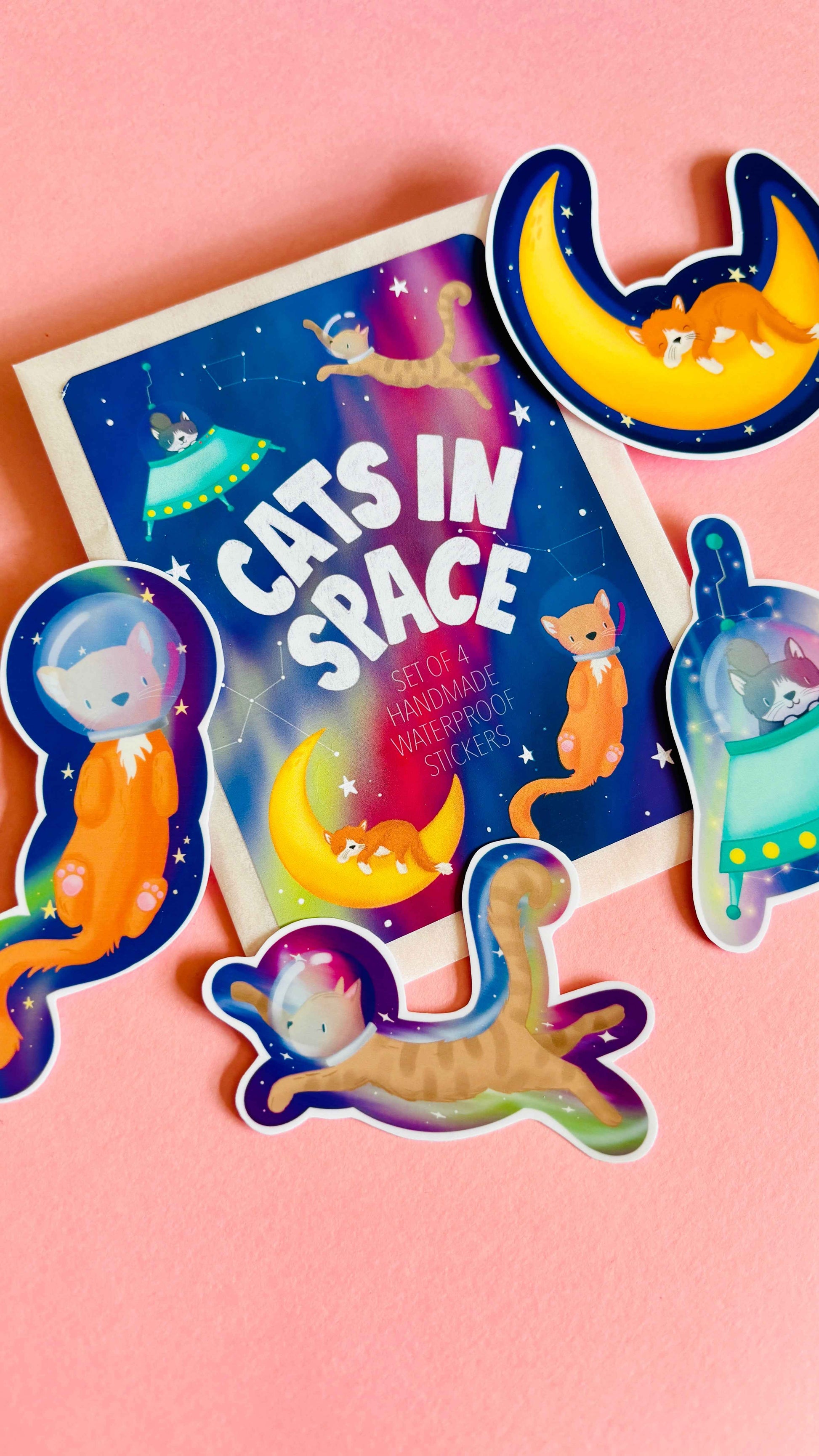 Space Cats Waterproof Vinyl Sticker Set of 4