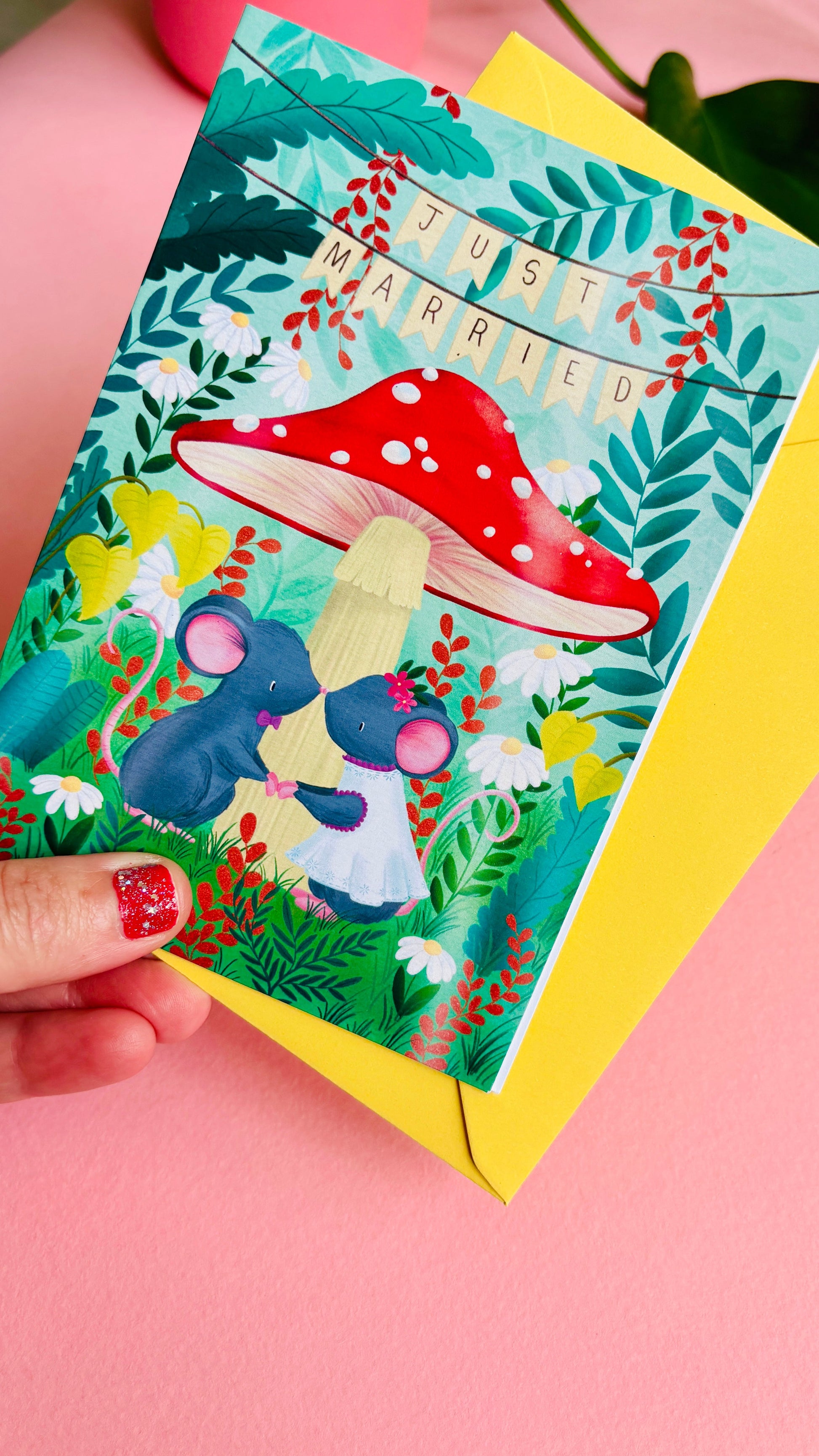 Cute Forest Wedding Card with Woodland Mice and Mushroom