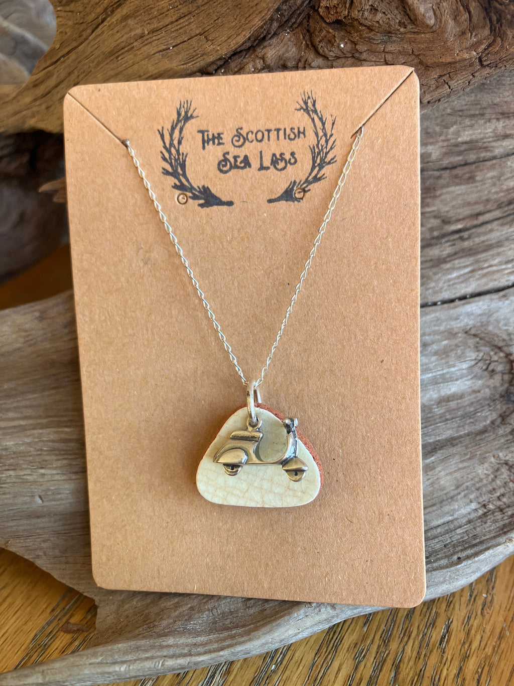 Pale Yellow Scottish Sea Pottery Scooter Pendant in Sterling Silver