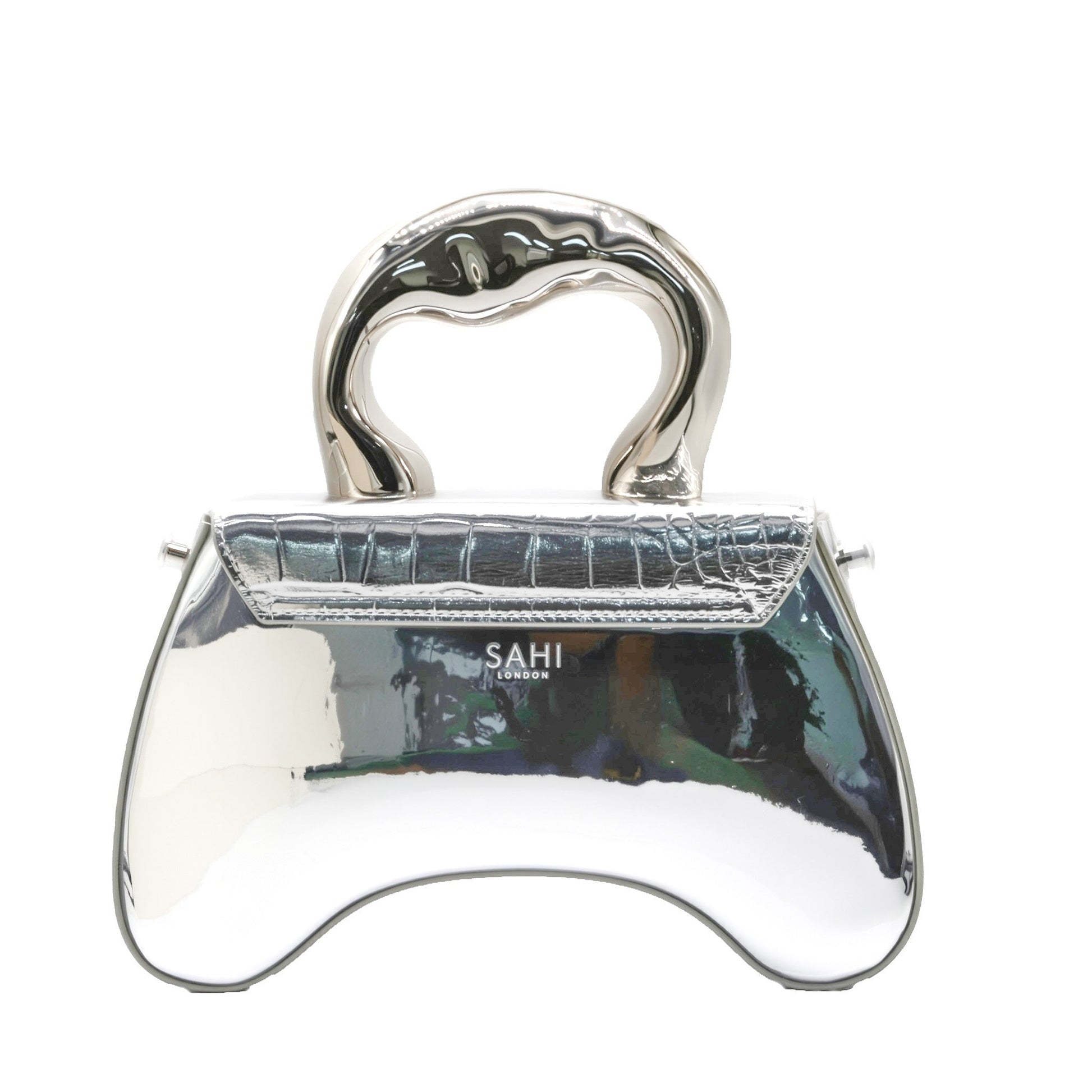 Silver Vegan Leather Crossbody Handbag
