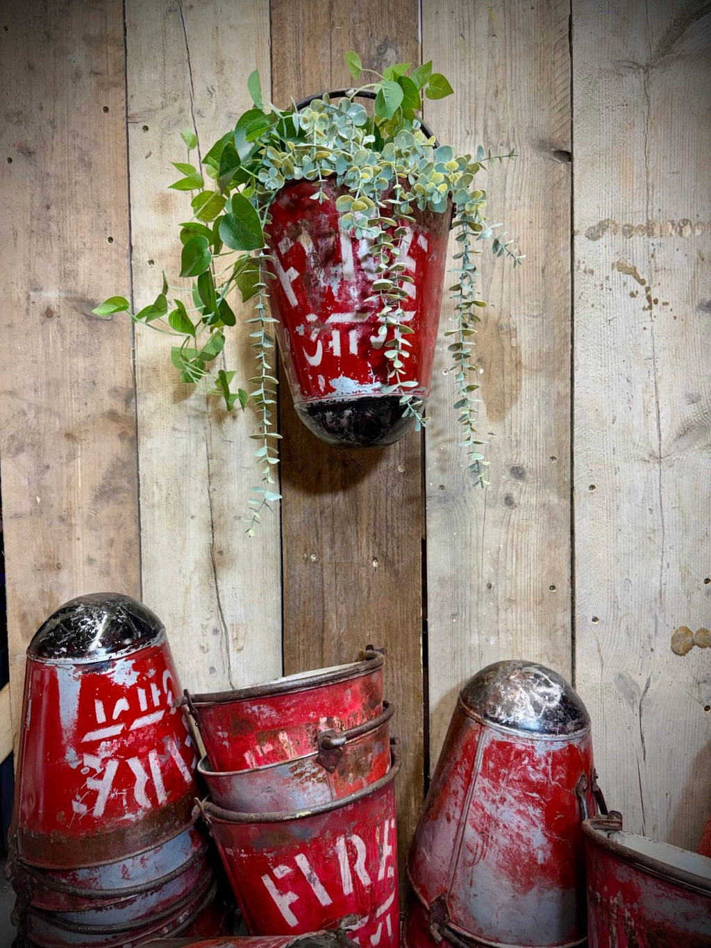 Vintage Galvanised Hanging Fire Bucket Plant Pot