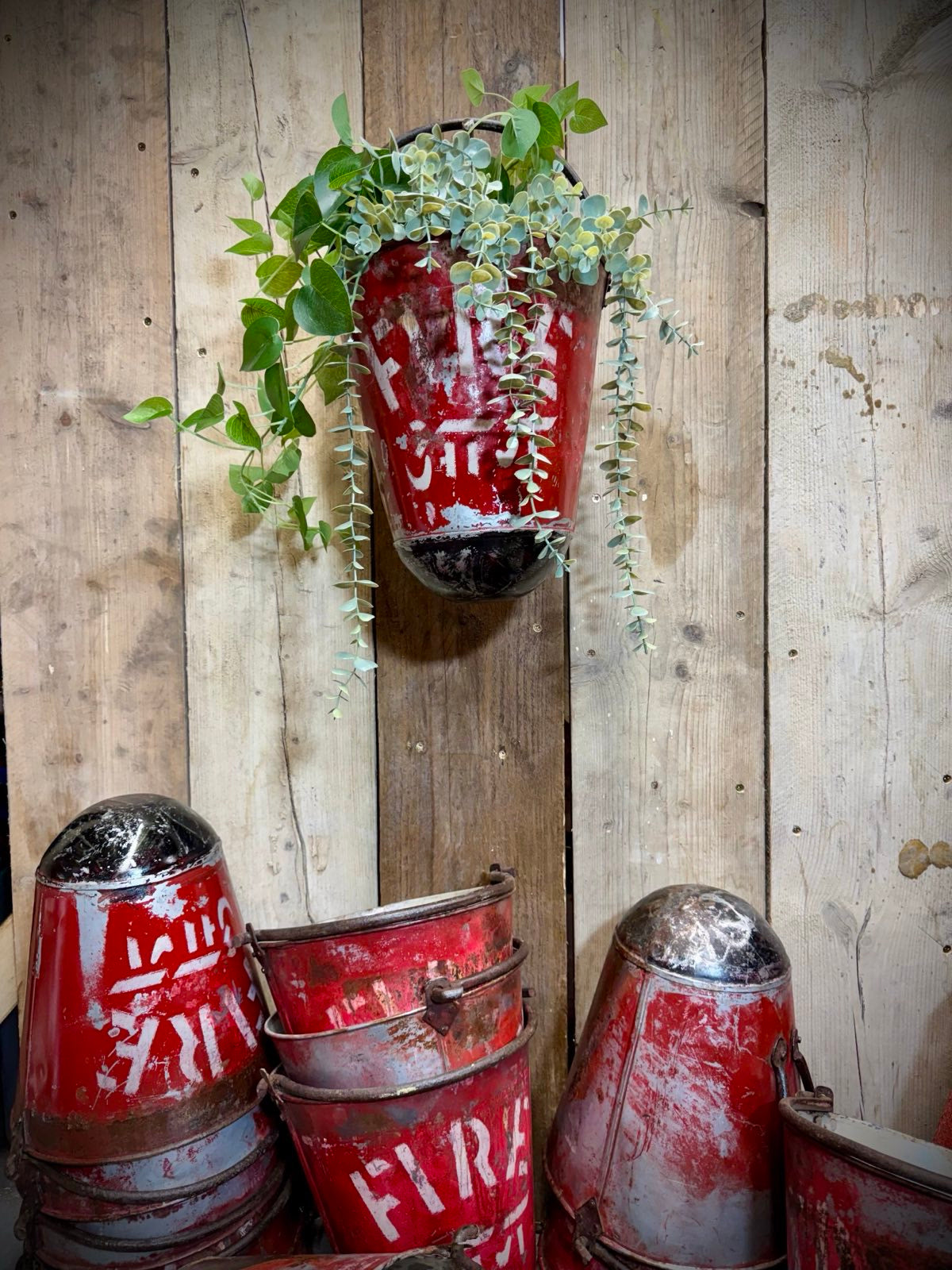 Vintage Galvanised Hanging Fire Bucket Plant Pot