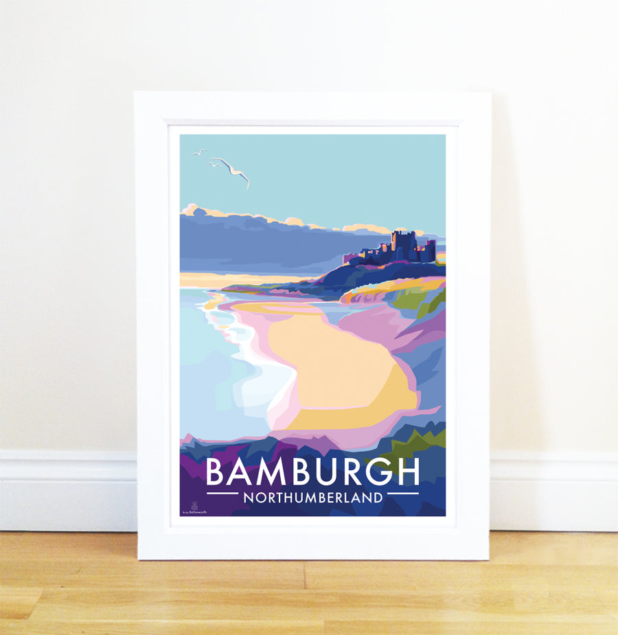 Bamburgh Castle Seaside Travel Poster Print