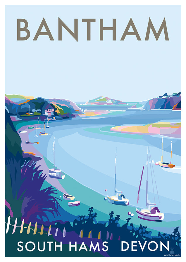 Bantham River Seaside Travel Poster Print