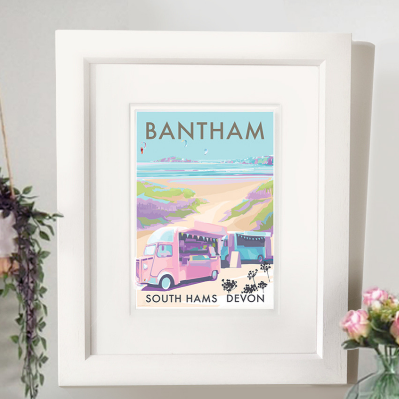 Bantham Buses Seaside Print A4