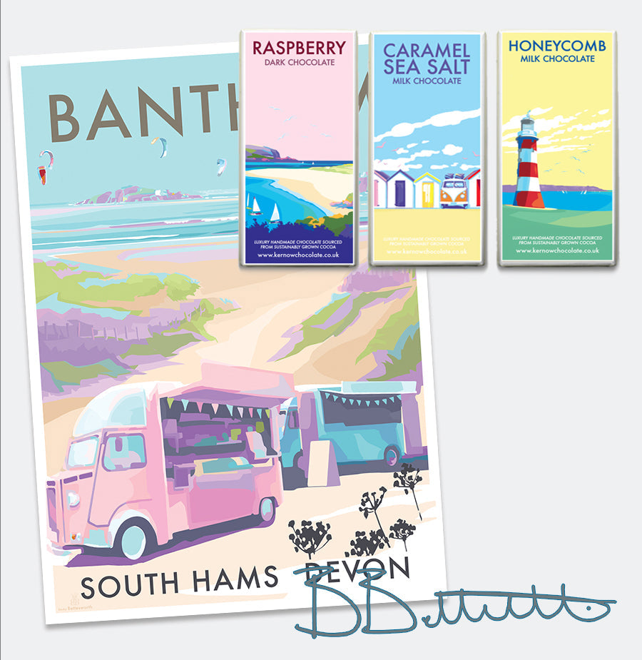 Bantham Buses Seaside Print A4