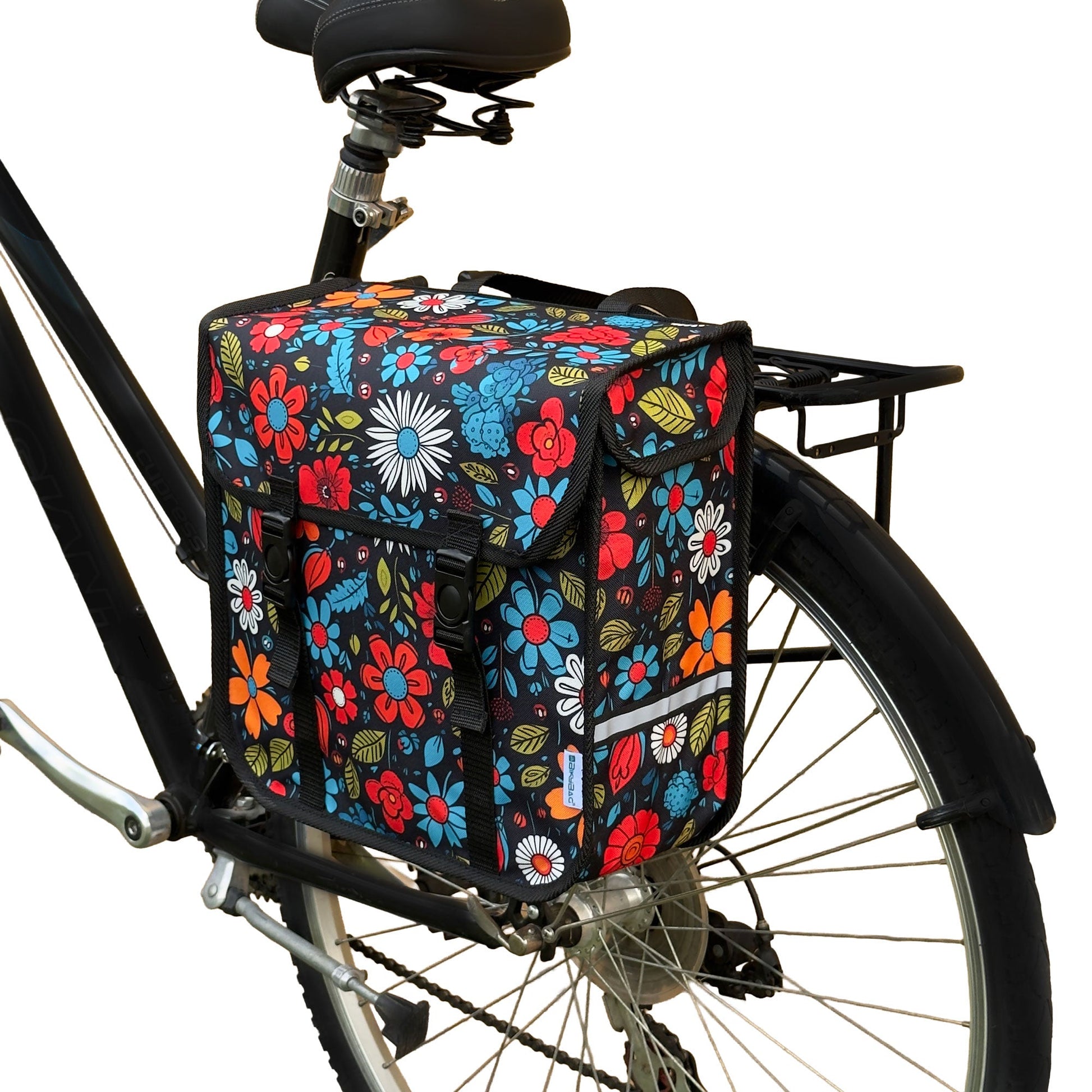Classic Single Pannier Bag for Bicycle Rear Carrier Rack in Floral Fiesta