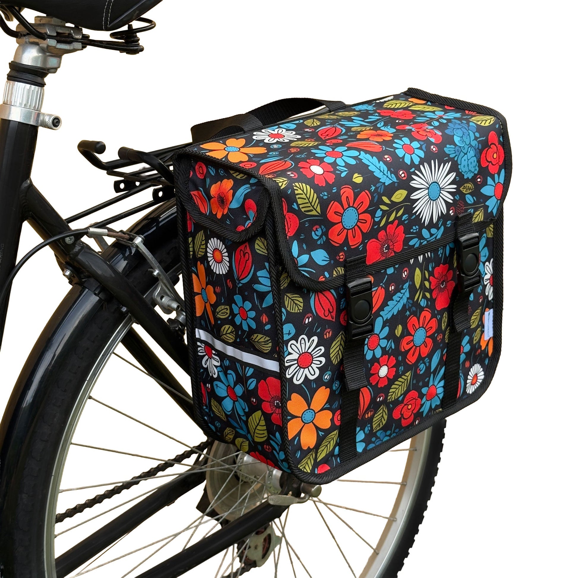 Classic Single Pannier Bag for Bicycle Rear Carrier Rack in Floral Fiesta