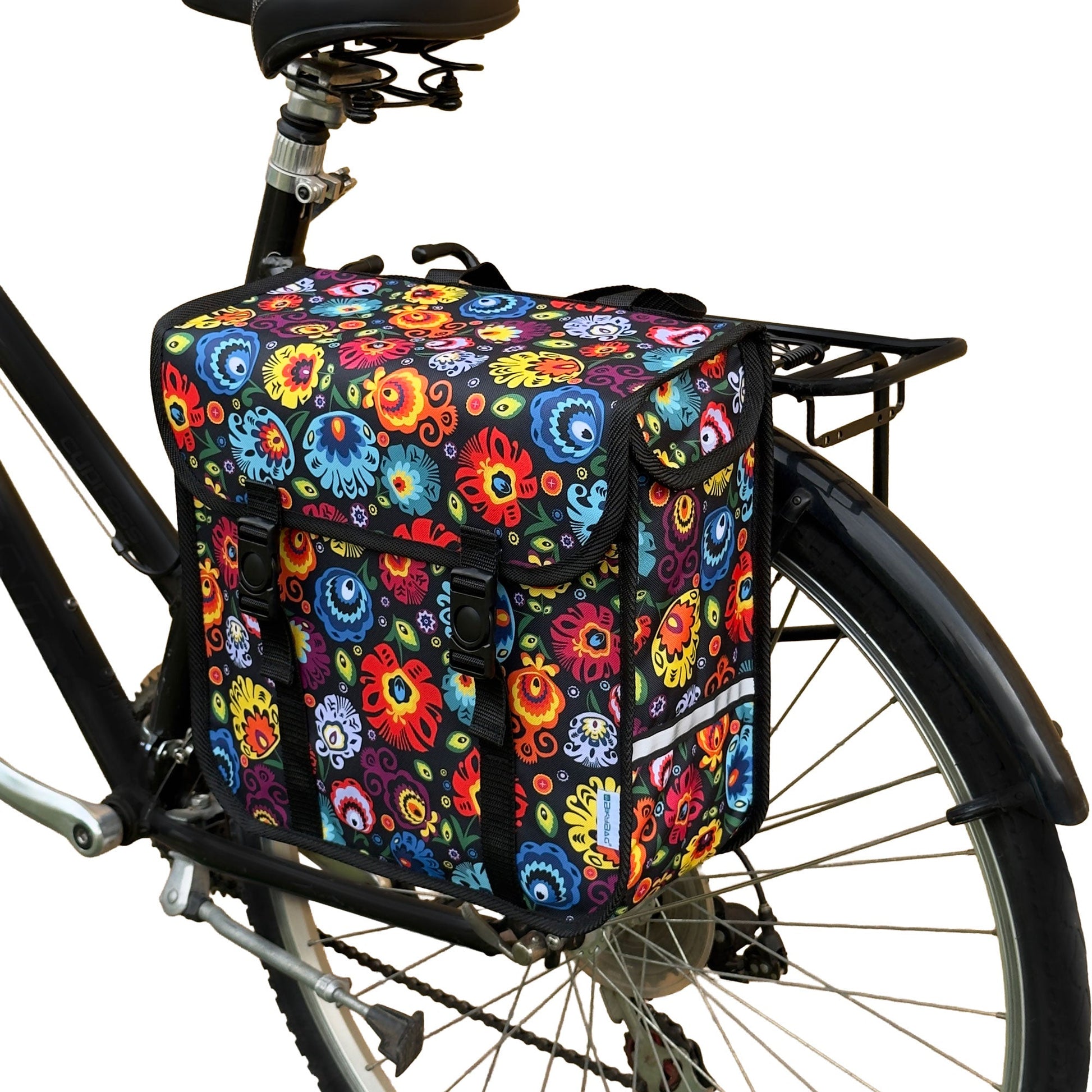 Classic Single Pannier Bag for Bicycle Rear Carrier Rack in Folk Flowers