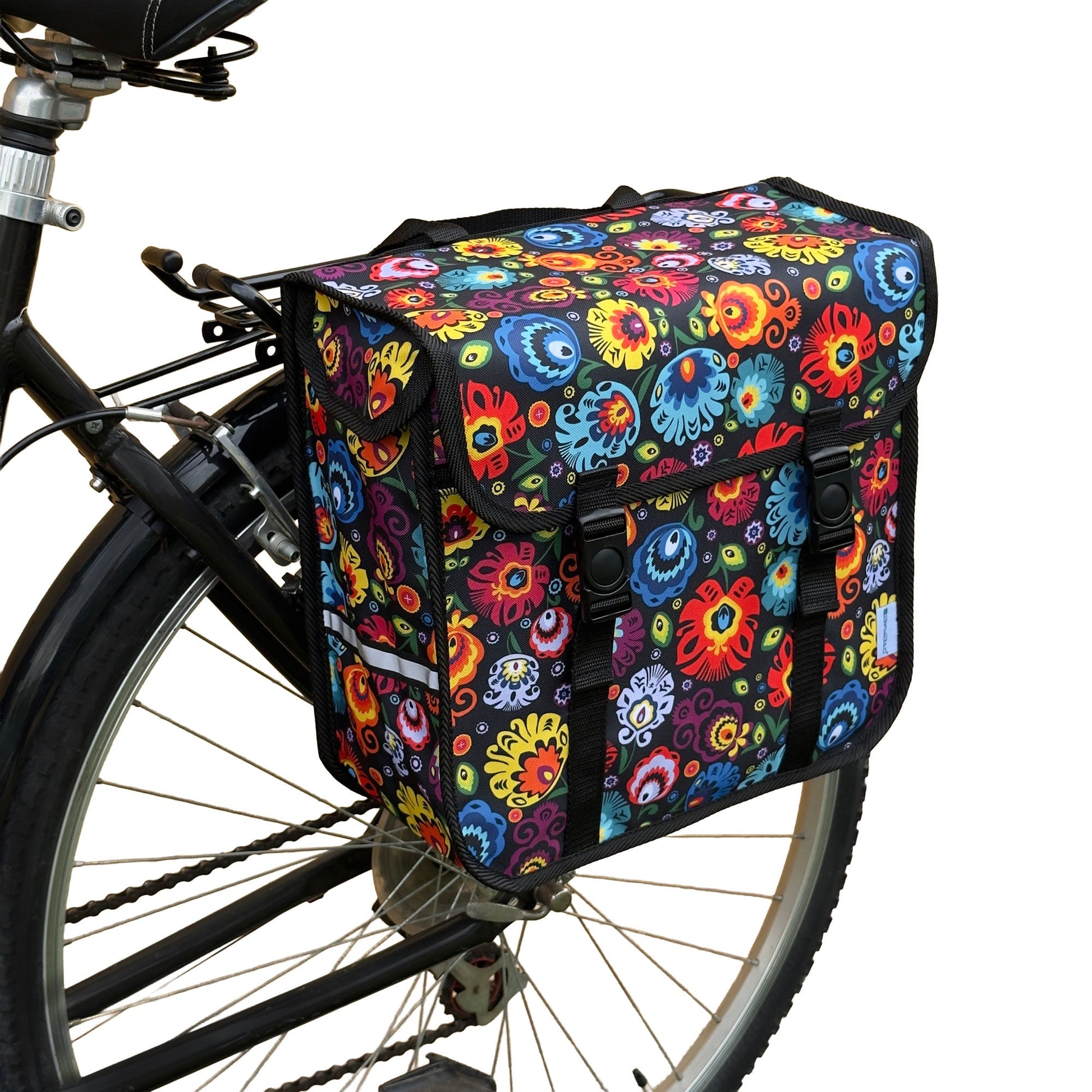 Classic Single Pannier Bag for Bicycle Rear Carrier Rack in Folk Flowers