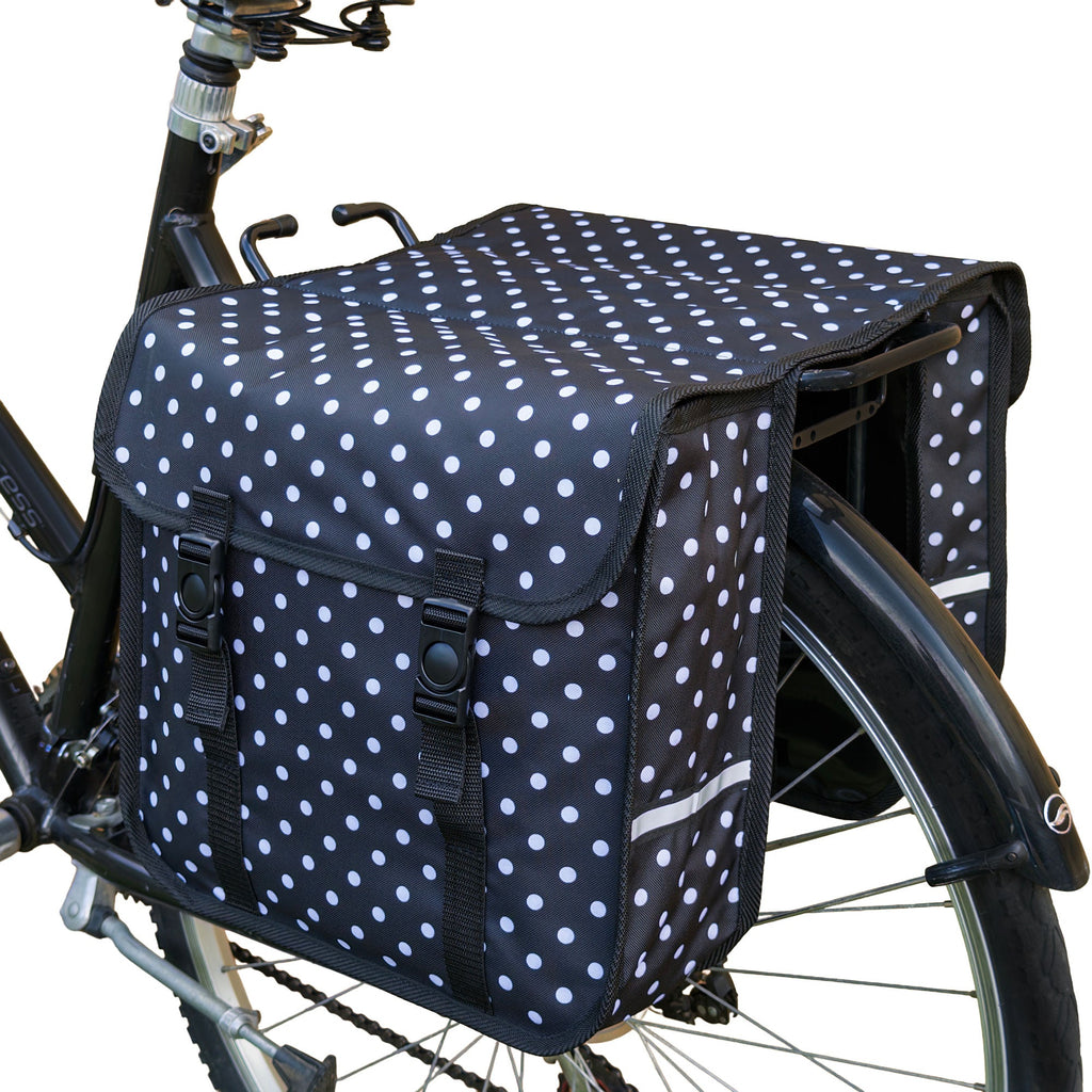 Classic Bicycle Double Pannier Bag in White Polka Dots