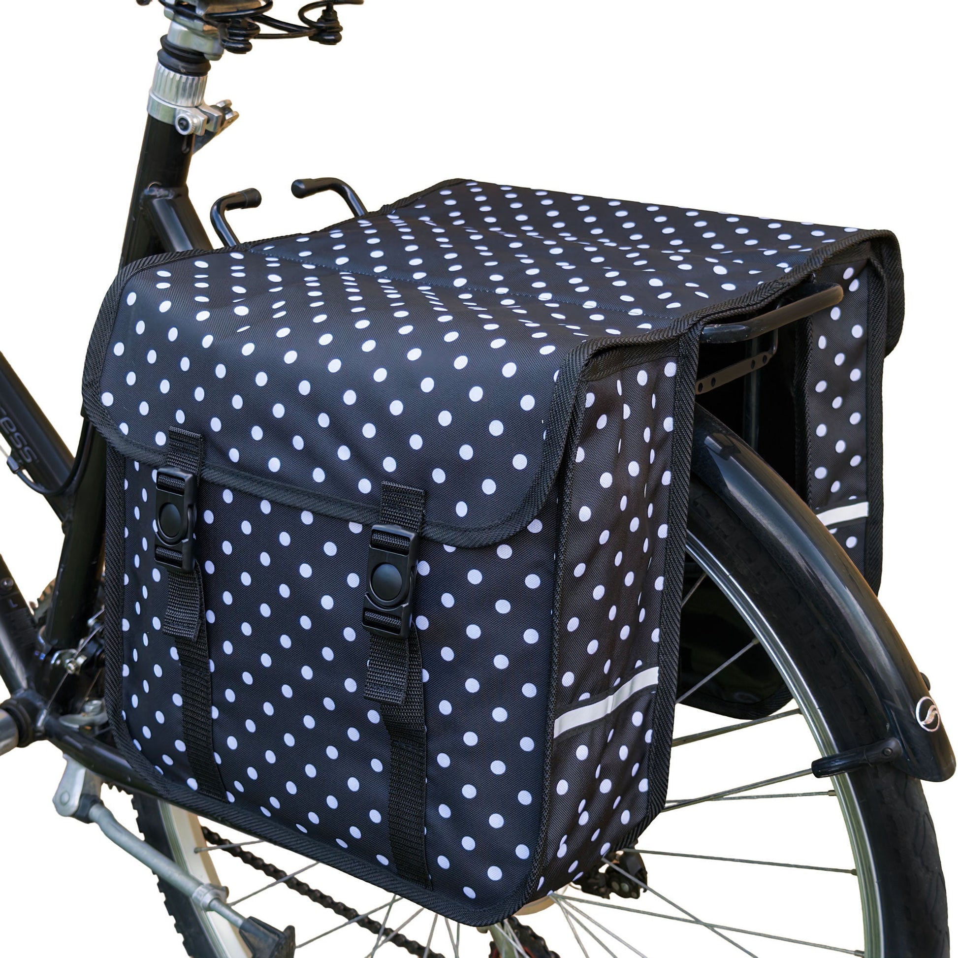 Classic Bicycle Double Pannier Bag in White Polka Dots